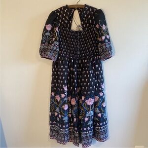 Anthropologie Dasha Smocked Midi Dress size Large Boho Cottagecore